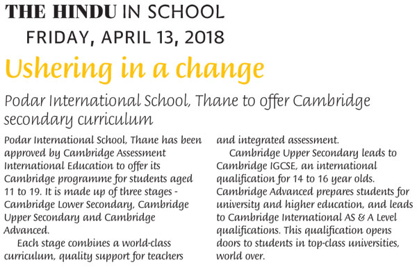 Cambridge Assessment International Education affiliation to PIS Thane - thanecie
