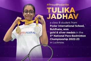 Tulika Jadhav of Podar International School, Buldhana Wins Gold, and Silver Medals in National Para-Badminton Championship 2022-23.