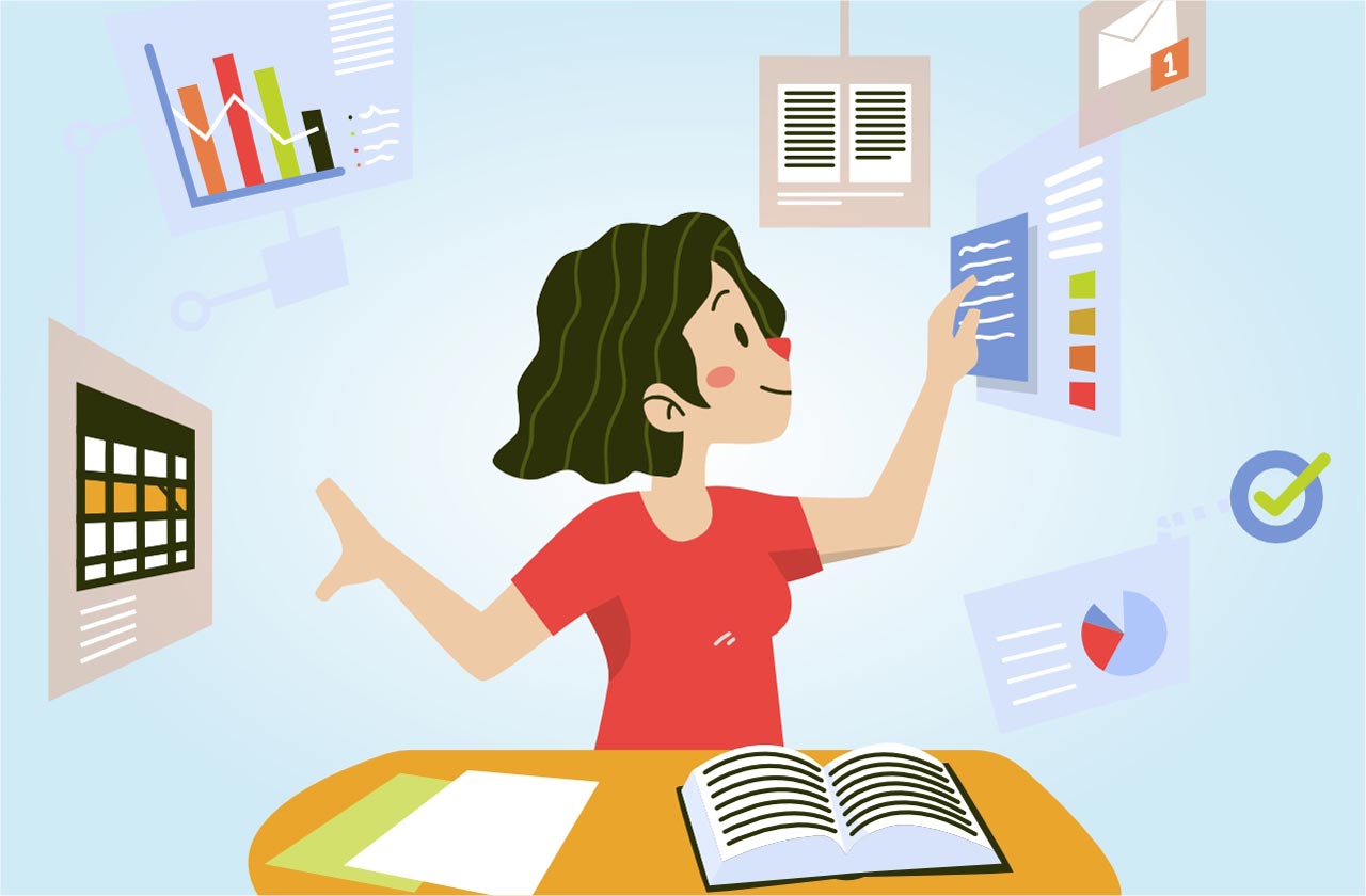 Student planning study schedule on desk calendar