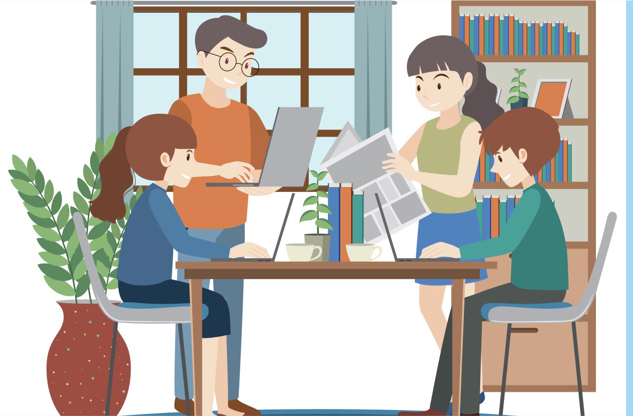 School staff reviewing documents with parents