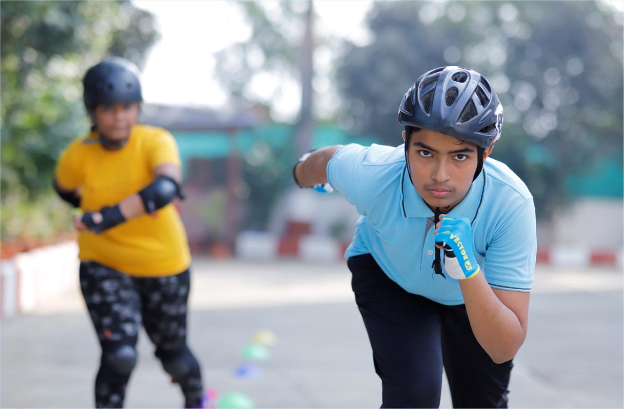 A student running on a track or playing a sport