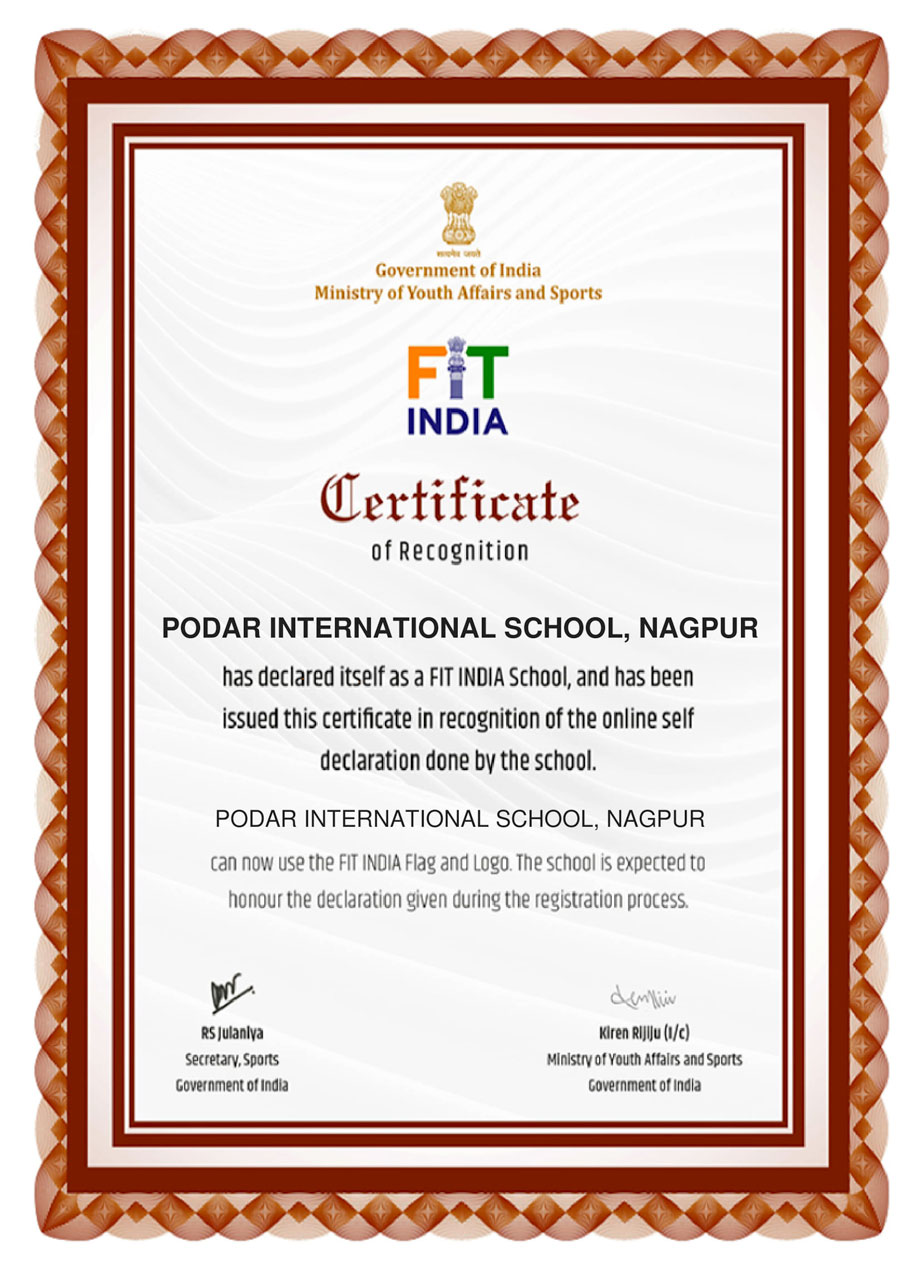 Fit India Certificate to PIS Nagpur Katol 2019 Podar News